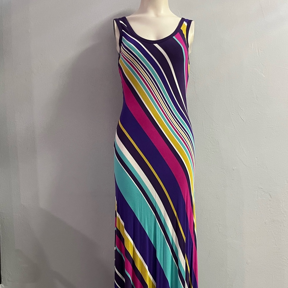 Calvin Klein Size 4 Multi-Colored Striped Maxi Dress